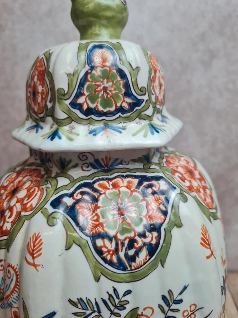 Potiche couverte ancienne faïence Desvres Fourmaintraux Xixe décor chinoiserie chien de Fô