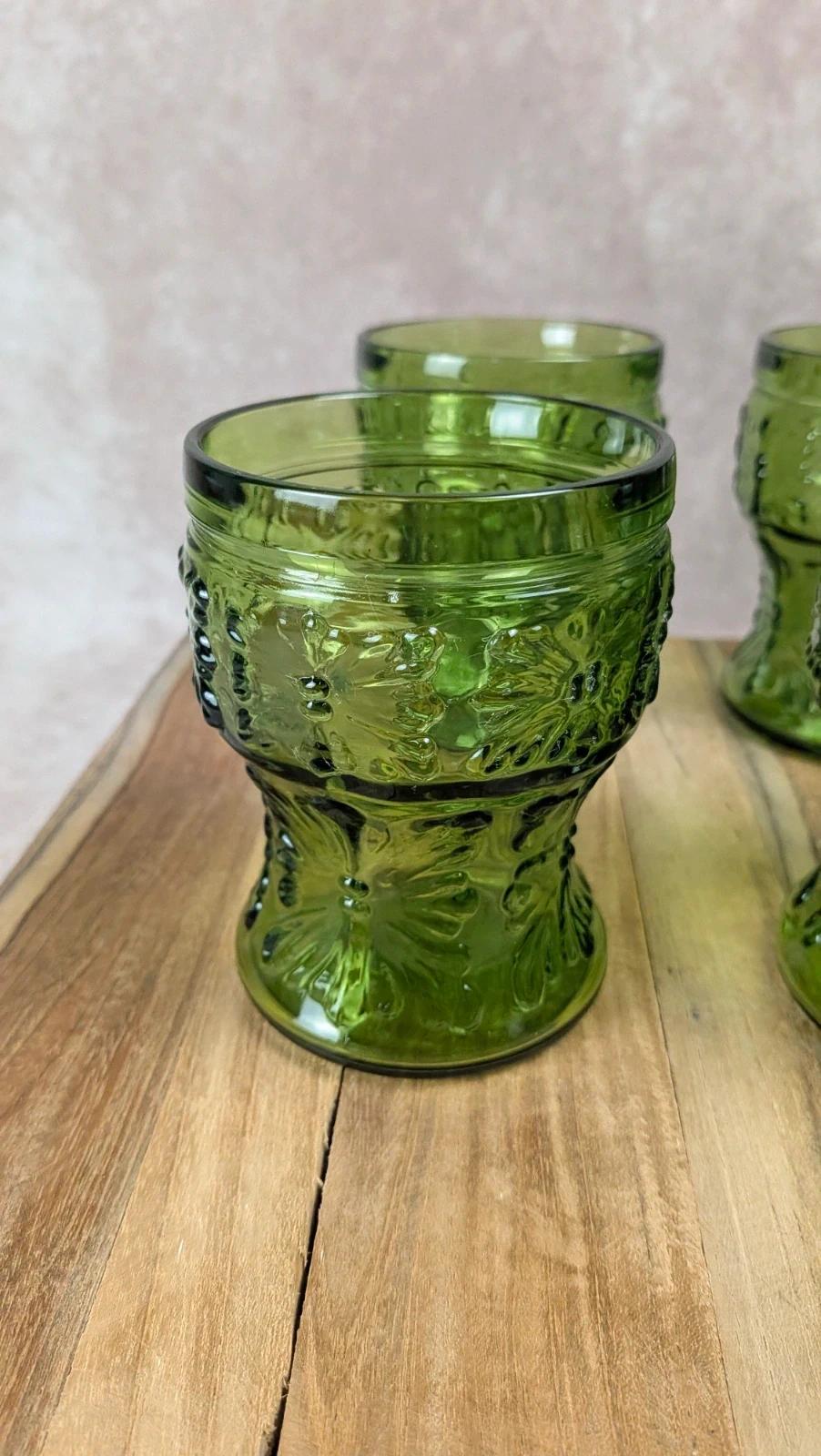Service à orangeade/citronnade vintage carafe 6 verres verts Italie
