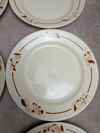 Lot de 6 assiettes terre de fer Hbcm Narcisse décor floral marron