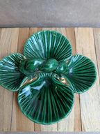 Serviteur vintage en céramique verte coquillages style Vallauris