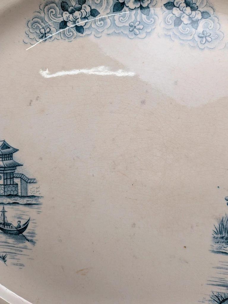 Plat ovale ancien Terre de fer Hb&c modèle Saïgon décor asiatique