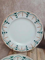 Lot 4 assiettes plates anciennes Badonviller Lunéville modèle Succao vert & brun