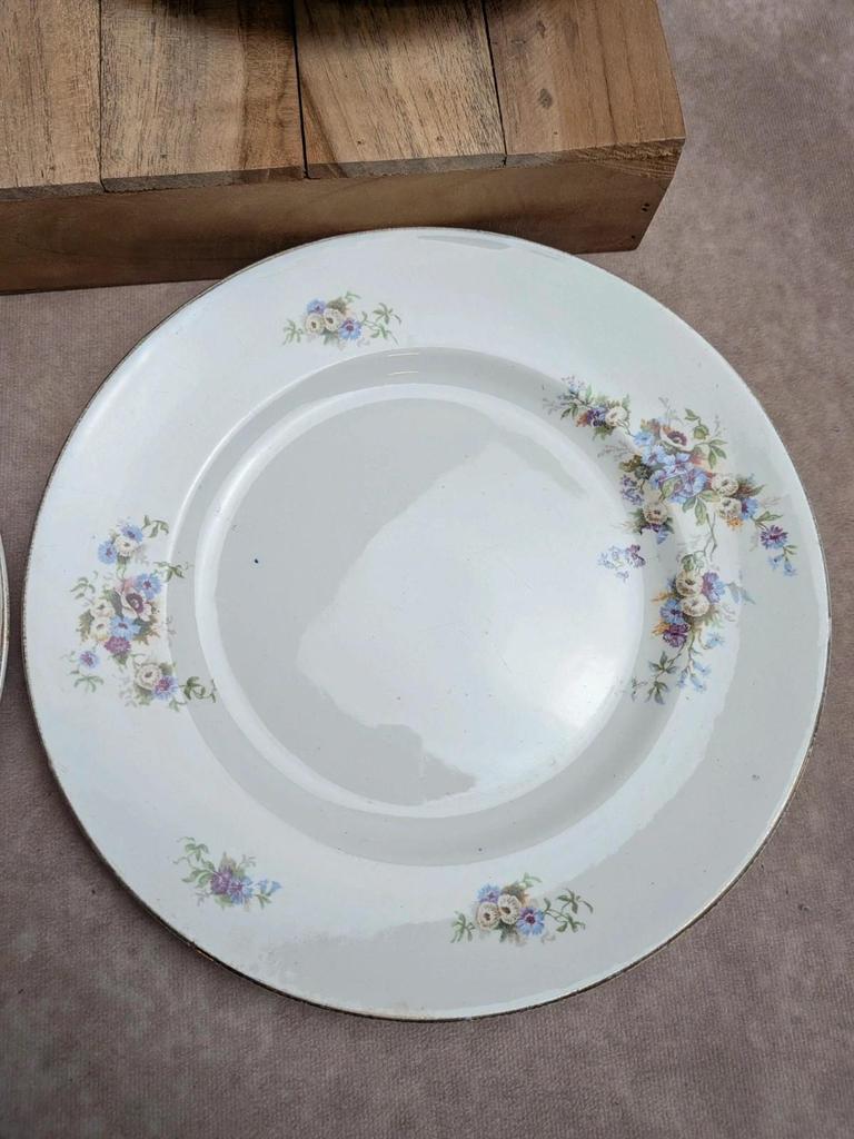 Lot de 4 assiettes plates en terre de fer Hamage Nord – Fleurs polychromes et dorures