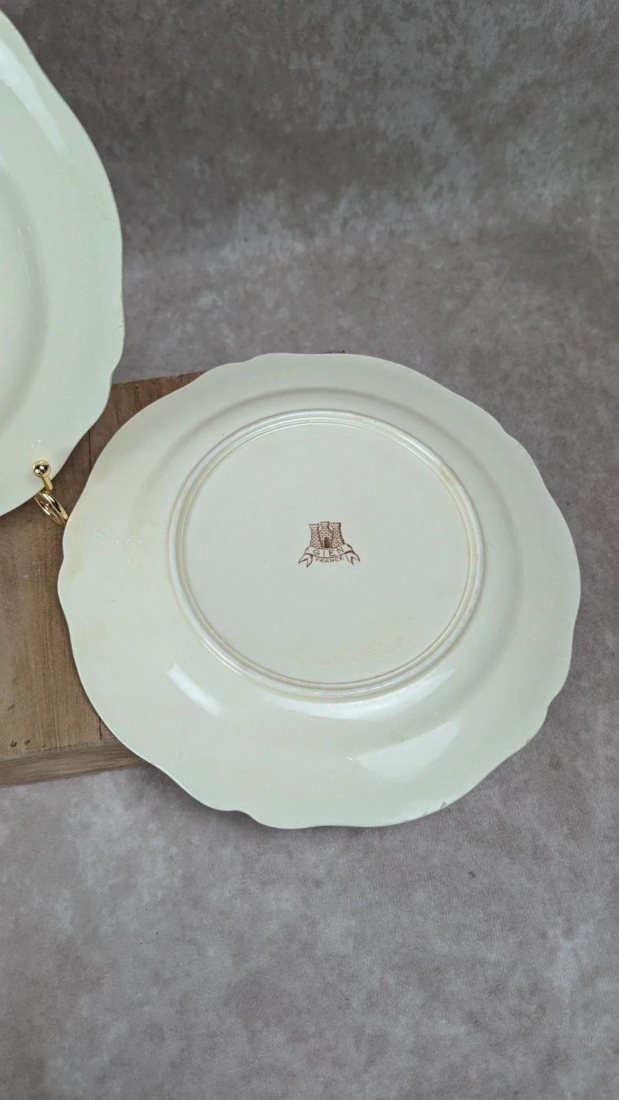 Assiettes anciennes Gien décor feuillage brun – lot de 2 22,5 cm