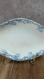 Ravier ancien en terre de fer – décor bleu