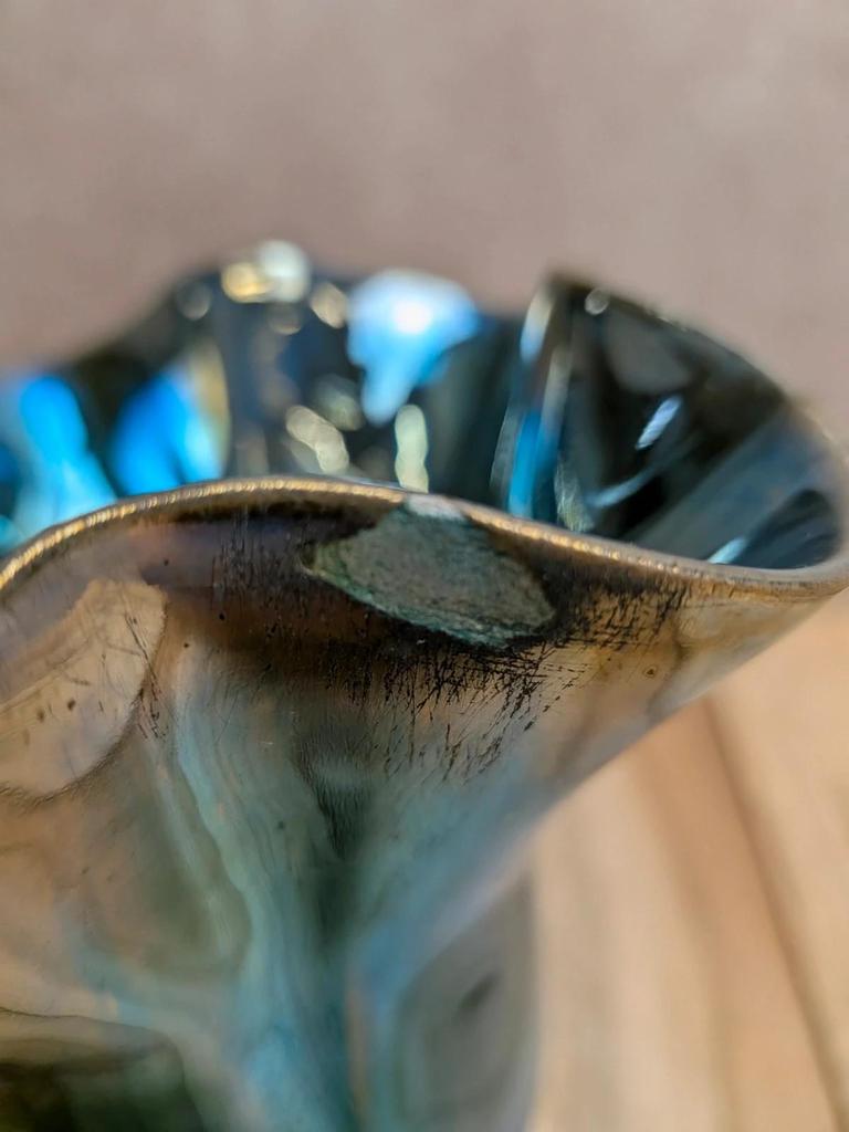 petit vase grès Gérard mer 1965 bleu irisé vintage