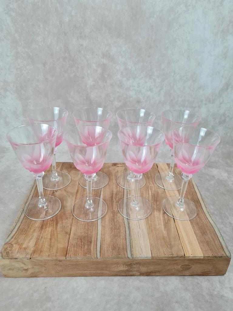 Lot de 8 verres à vin Crystal d’arques – dégradé rose vintage 🌸