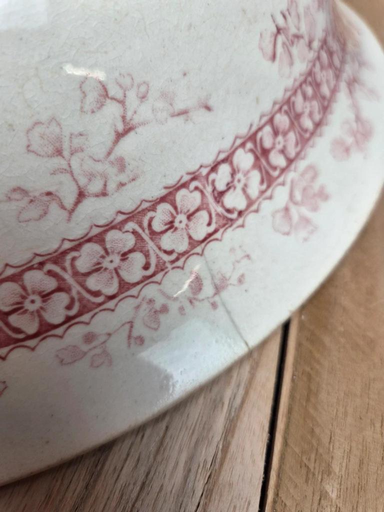 Bassine de toilette ancienne Gien Mireille rose 🌸 Terre de fer porcelaine opaque
