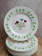 Lot de 9 assiettes plates en terre de fer Digoin Sarreguemines – Modèle Poupette – Vintage