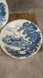 2 assiettes anciennes Gien décor bleu Bp motif paysage
