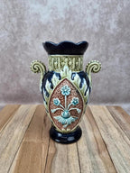 Vase barbotine Gustave De Bruyne Fives Lille ancien décor floral anses stylisées