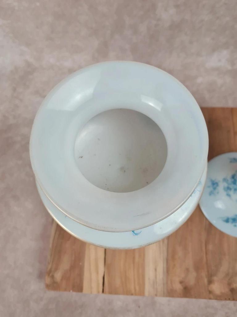 Jolie paire de vases sur pied en opaline blanche – décor bleu ancien
