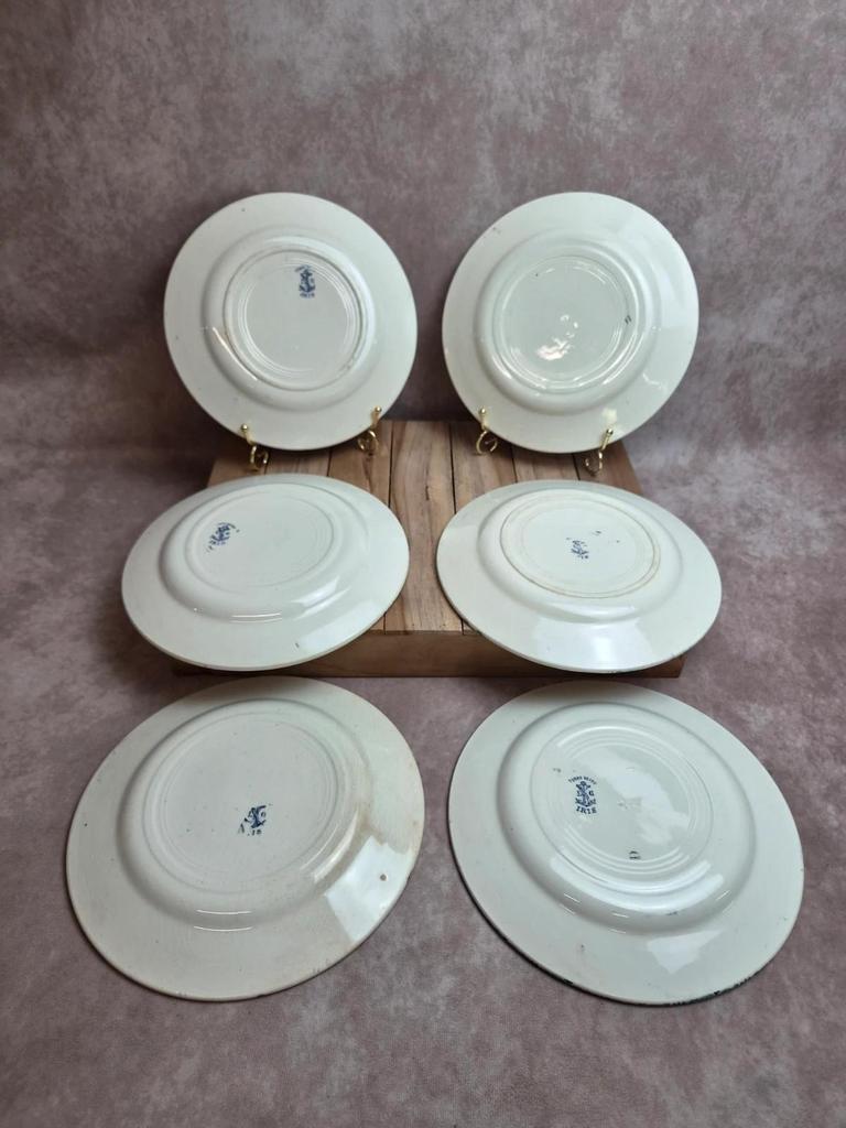 Lot de 6 assiettes terre de fer Clairefontaine – modèle Iris – fin Xixe