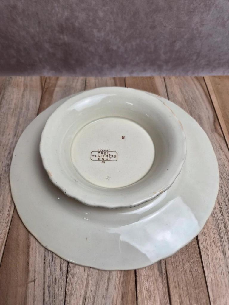 Compotier ancien Creil et Montereau B & Cie – faïence fine polychrome Xixe