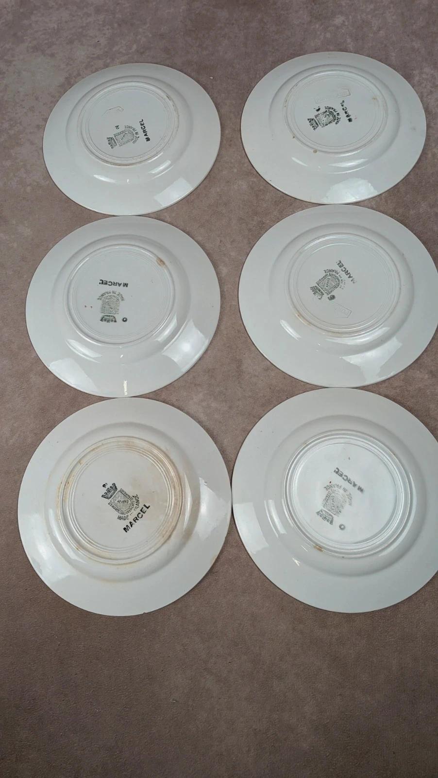 Lot de 6 petites assiettes demi-porcelaine Saint-amand modèle Marcel