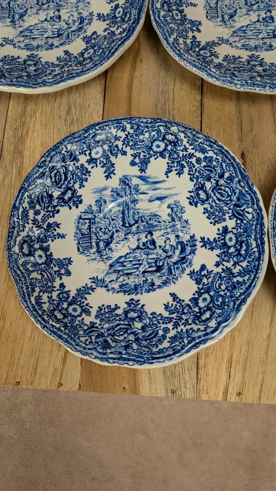 5 soucoupes Lunéville Kg modèle Toile de Jouy bleu –