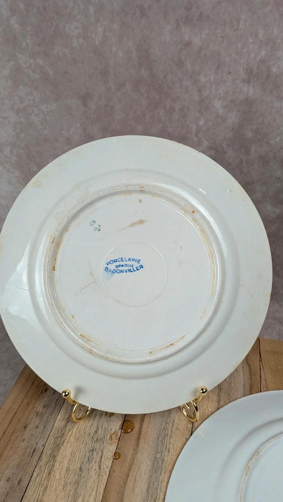 Lot de 2 assiettes plates Badonviller porcelaine opaque