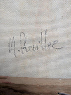Tableau peinture au couteau signé M Hevillez scène élégante romantique relief