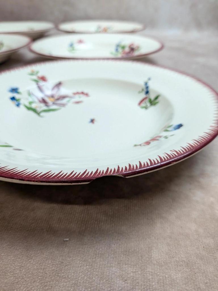 Lot de 6 assiettes creuses Sarreguemines – modèle Strasbourg – décor floral peint à la main