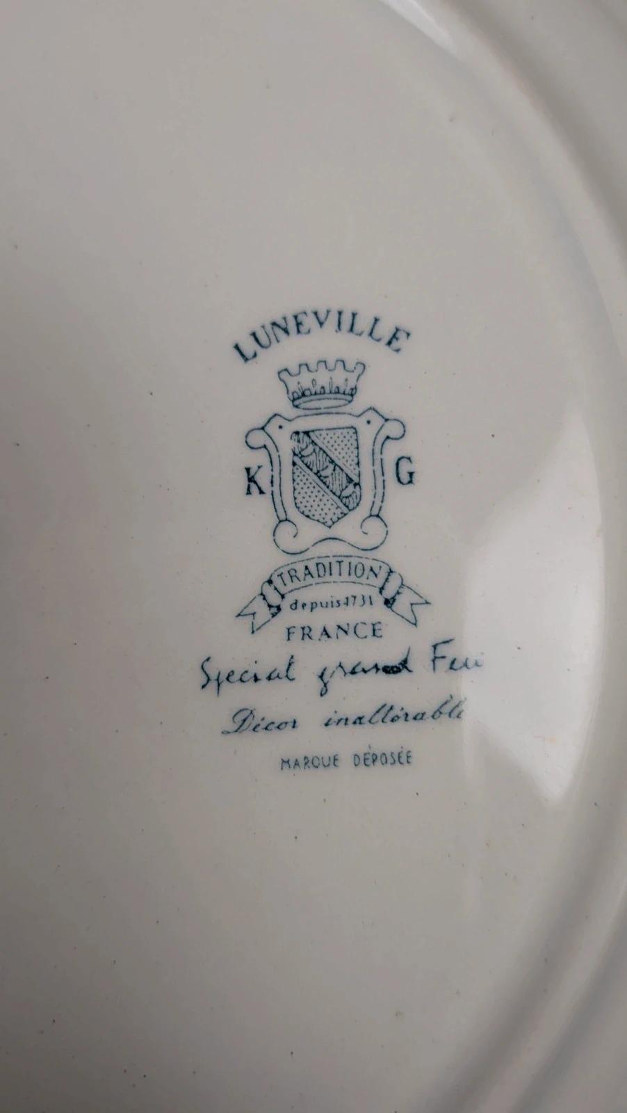 Lot de 3 assiettes plates Lunéville décor bleu traditionnel
