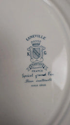 Lot de 3 assiettes plates Lunéville décor bleu traditionnel
