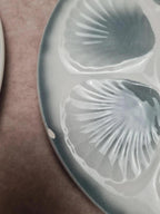 Lot 12 assiettes à huîtres + plat Moulin des Loups – service ancien bleu gris 🌊🦪