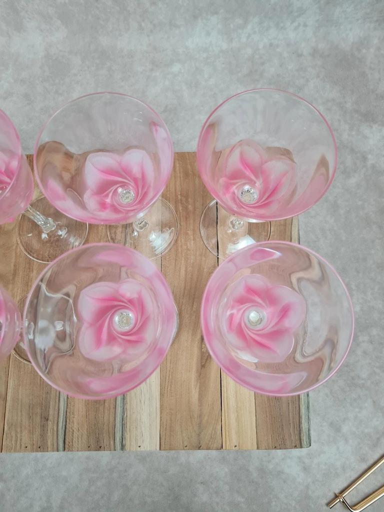 Lot de 8 verres à vin Crystal d’arques – dégradé rose vintage 🌸