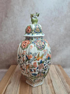 Potiche couverte ancienne faïence Desvres Fourmaintraux Xixe décor chinoiserie chien de Fô