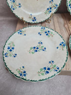 Lot de 4 assiettes à dessert anciennes terre de fer décor floral bleu et vert 🌿