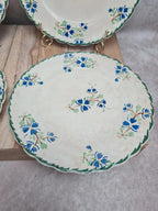 Lot de 4 assiettes à dessert anciennes terre de fer décor floral bleu et vert 🌿