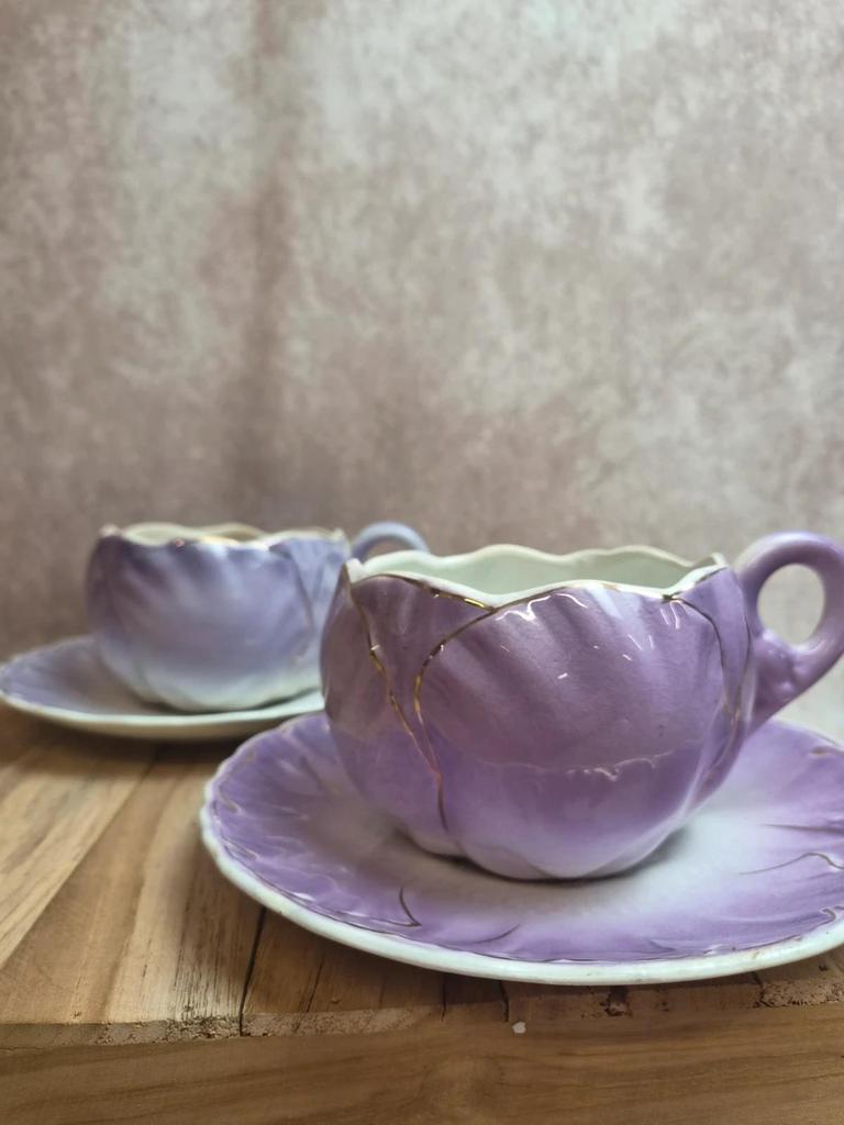 2 grandes tasses à petit déjeuner / chocolat Kg Lunéville avec soucoupes
