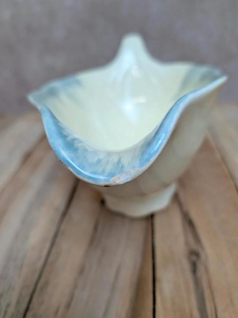 Saucière + plateau Terre de fer Salins décor bleu nuagé