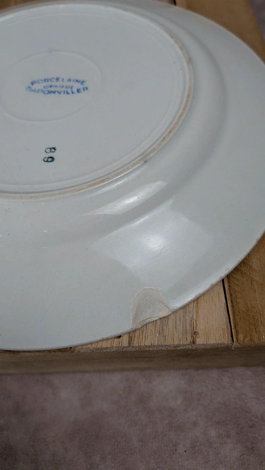 Lot de 2 assiettes plates Badonviller porcelaine opaque