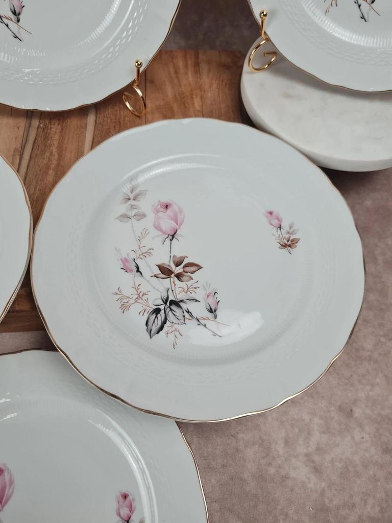 🩷 Lot de 6 assiettes en porcelaine Tognana – motif roses anciennes & liseré doré 🇮🇹