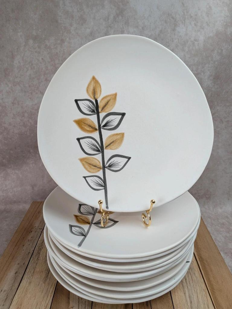Lot de 12 assiettes plates vintage Niderviller – années 70 – style Capron Vallauris