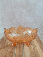 Coupe vintage en verre pressé orangé sur pieds 🧡