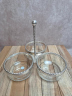 Serviteur apéritif vintage en métal argenté et verre Bormioli Rocco Italie