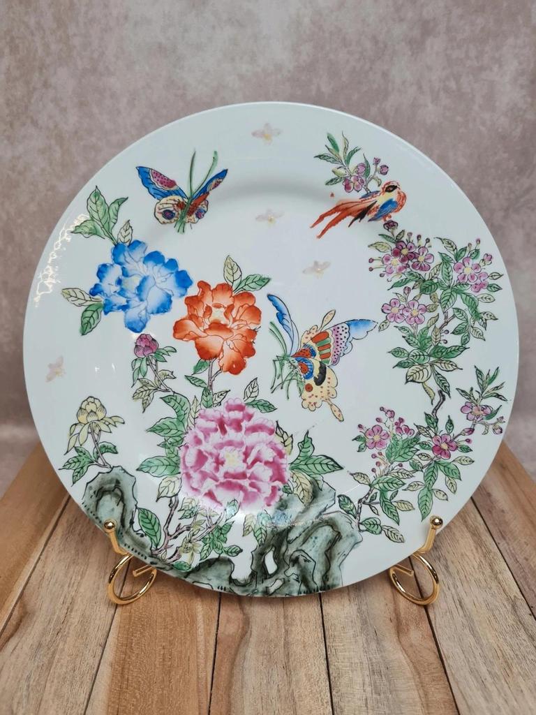 Assiette décorative vintage fleurs & papillons – Macao – Oriental Objects d’art