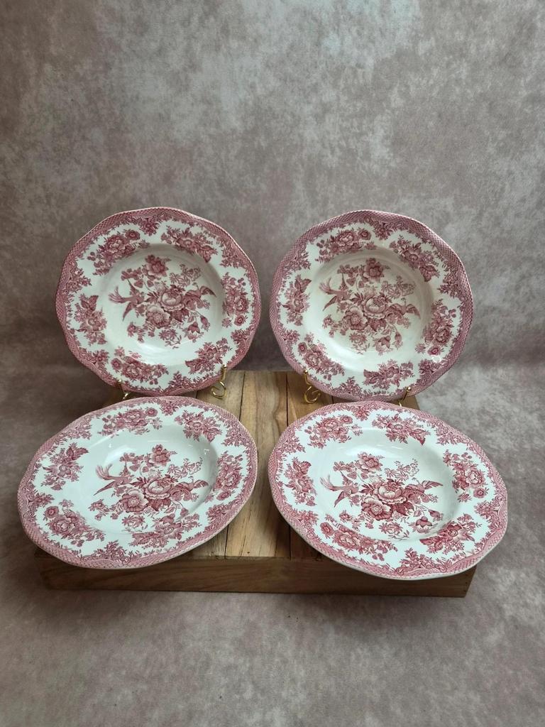 Lot de 4 assiettes creuses Enoch Wedgwood – Asiatic Pheasants – Faïence anglaise vintage