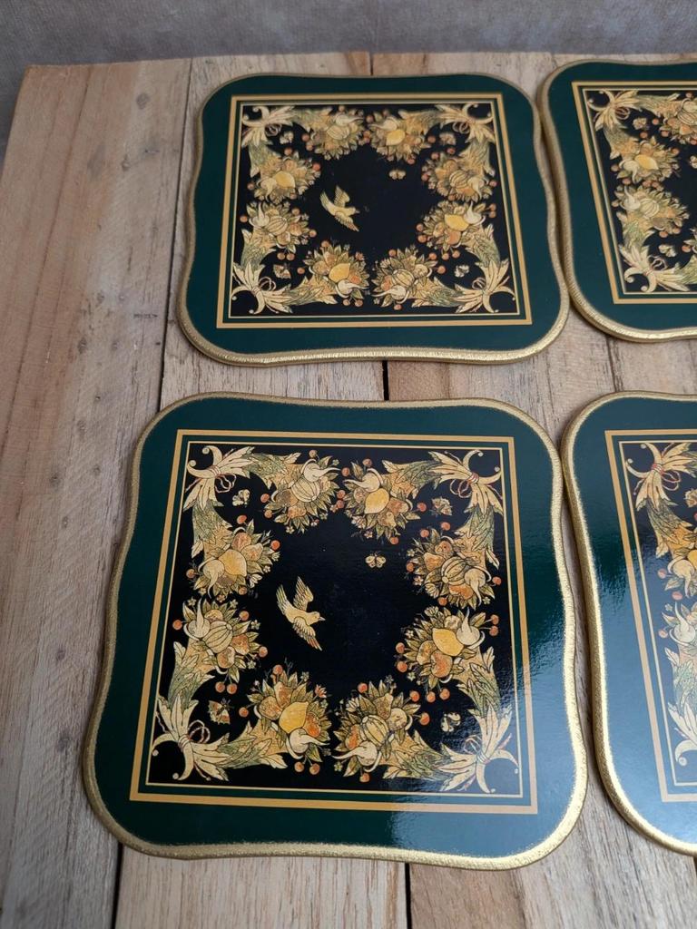 Lot de 6 sous-verres Cloverleaf England – Décor floral doré – Vintage