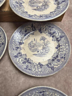 Lot de 8 assiettes à dessert anciennes anglaises J. Marshall & Co Bosphorus faïence violette Xixe