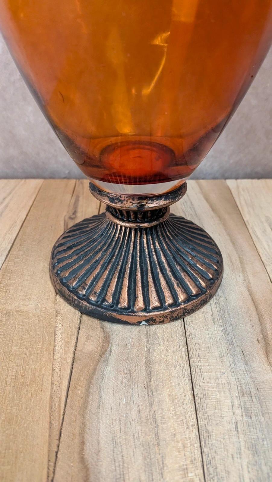 Vase vintage verre ambré sur pied
