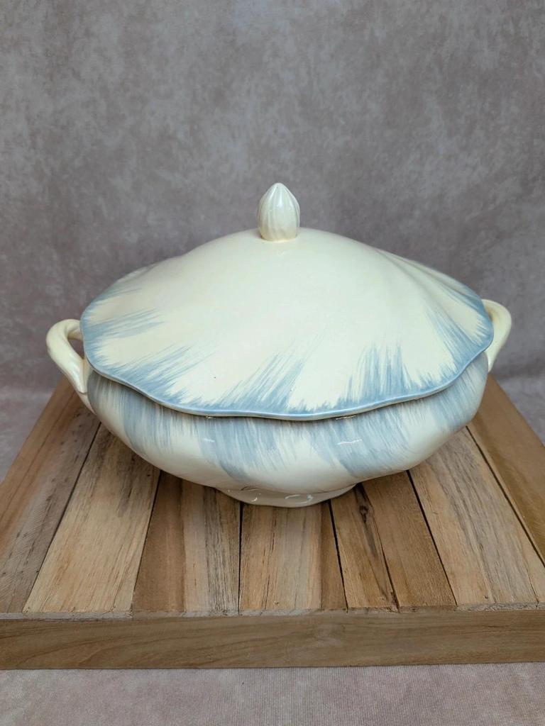 Soupière Terre de fer Salins décor bleu nuagé
