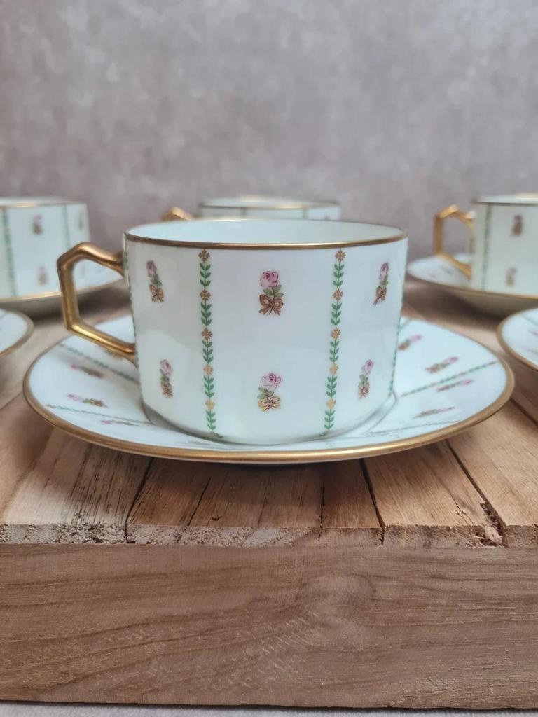 Lot de 6 tasses et soucoupes anciennes Limoges Drb – Art Déco doré 🌸