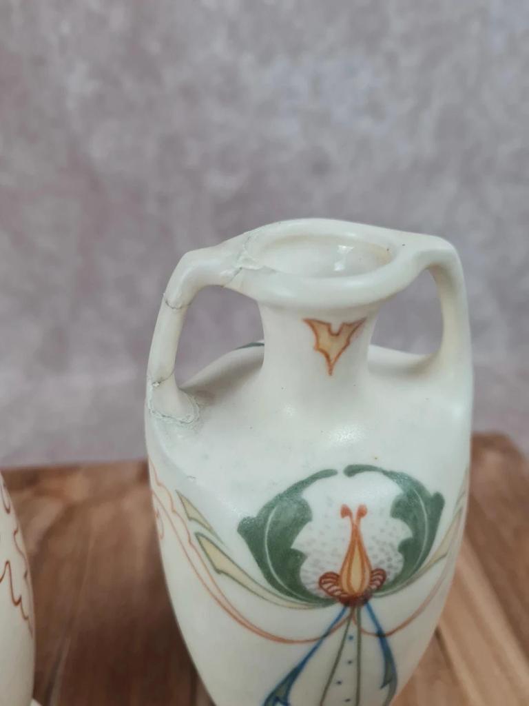 Paire de vases Art nouveau Arnhem 🇳🇱 faïence peinte main vers 1911 🌿