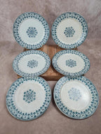 Lot de 6 assiettes plates Badonviller – modèle “oriental” 🩵