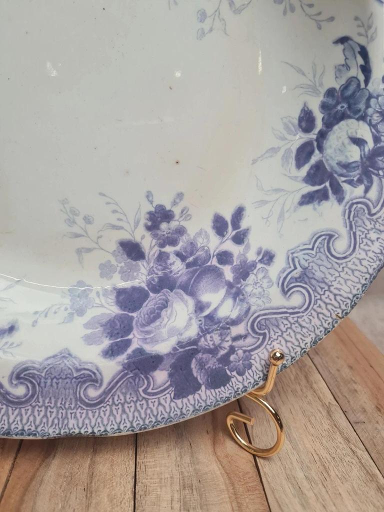 Plat creux Terre de fer Creil et Montereau modèle Bouquet 🌿 décor floral bleu