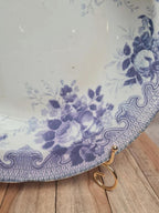 Plat creux Terre de fer Creil et Montereau modèle Bouquet 🌿 décor floral bleu