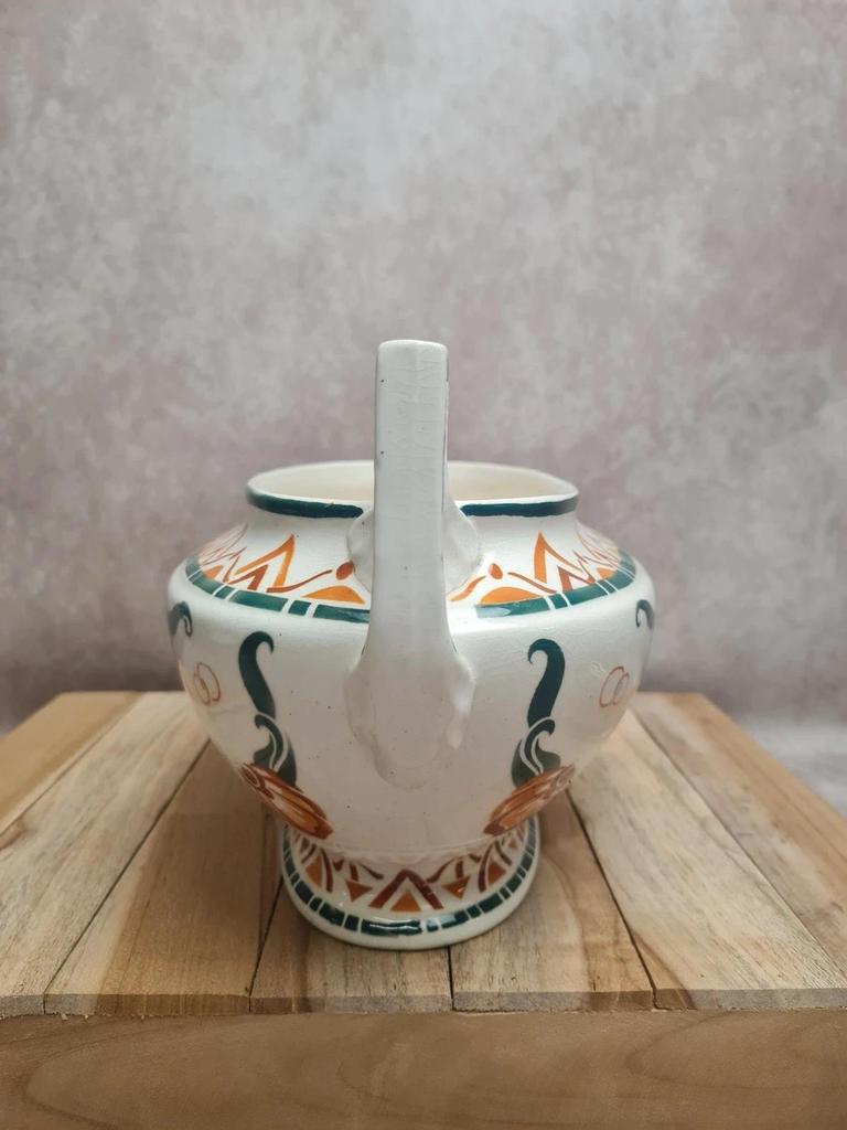Jardinière Art Déco Moulin des Loups Orchies – décor stylisé vert & terracotta – double anse