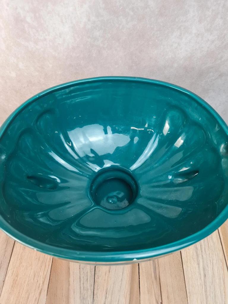 Coupe sur pied vintage italienne Cal vert profond & dorures – centre de table élégant 🌿💛
